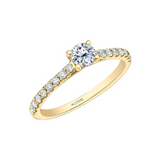 14K Yellow Gold .75ctw Canadian Diamond Engagement Ring with Side Diamonds