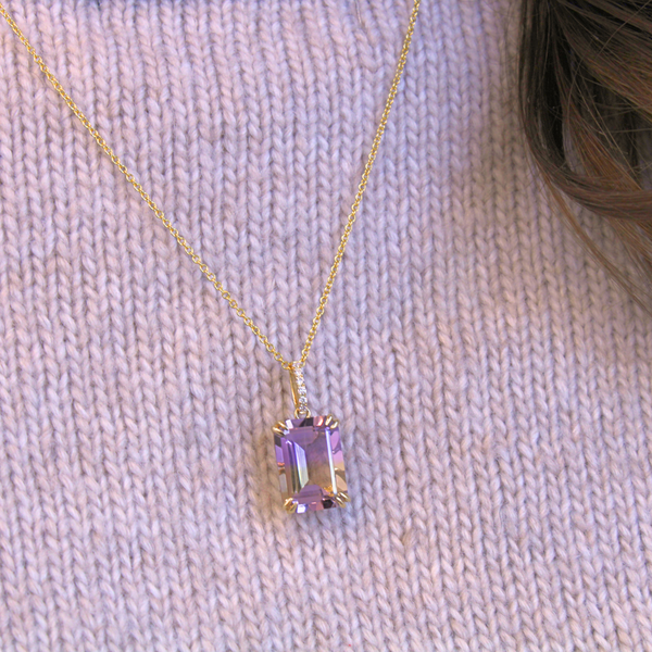 14K YG AMETRINE & .04CTW DIAMOND PENDANT ON CHAIN 6=.04