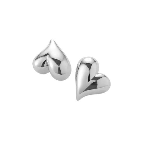 Jenny Bird Art Heart Button Earrings in High Polish Silver