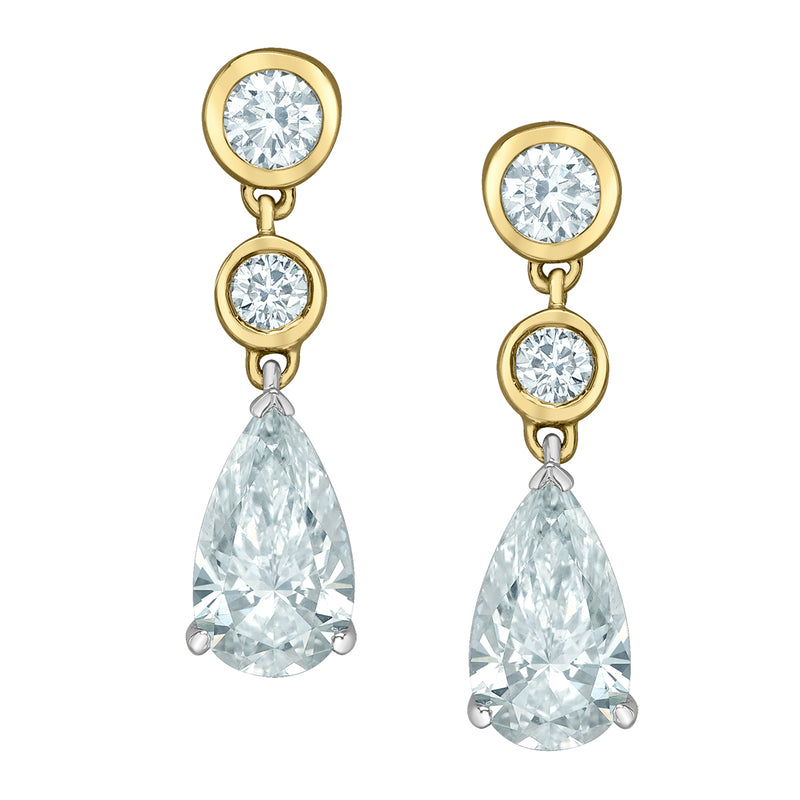 14K Yellow and White Gold 2.52ctw Pear & Round Brilliant Lab Grown Diamond Drop Earrings