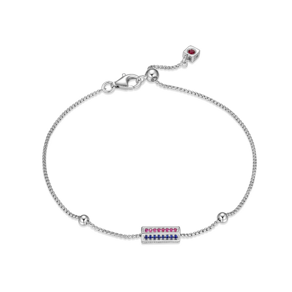 Elle 'Cheer' Sterling-silver Rhodium-plated Sapphire, Ruby and White Sapphire Hexagon Pillar Pendant Bracelet