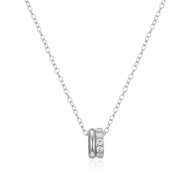 Elle Sterling silver "Goddess" Rhodium plated Double Row Cubic Zirconia Necklace