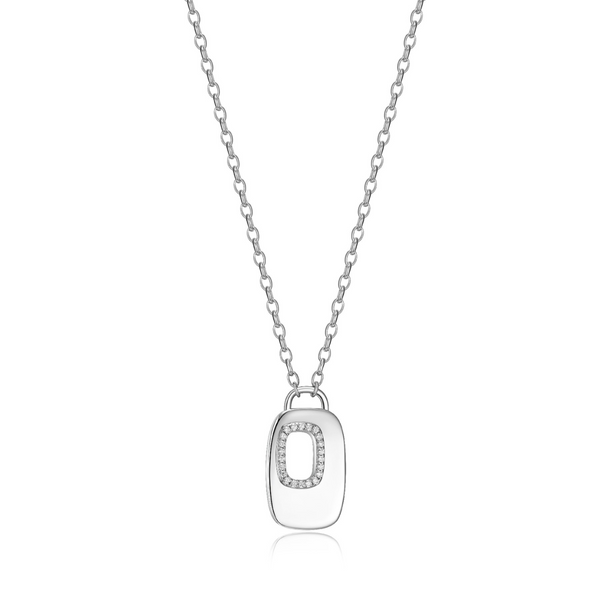 Elle Sterling silver "Lookout" Rhodium plated Round Cubic Zirconia Window Pendant Necklace