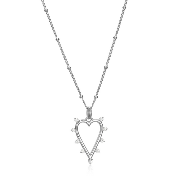 Elle Sterling silver Rhodium plated Cubic Zirconia Spike Heart Pendant Necklace