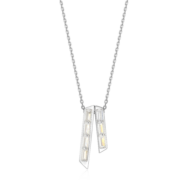 Elle Sterling silver "Baguette" Rhodium plated Straight Baguette Cubic Zirconia Double Bar Pendant