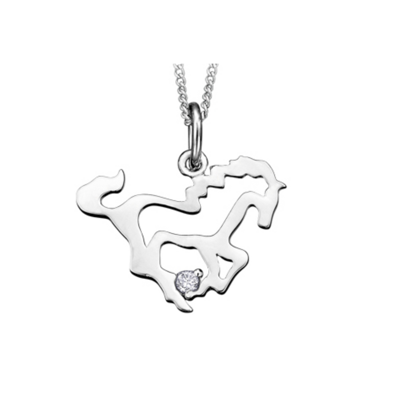 10K White Gold .015ct Round Brilliant Canadian Diamond Horse Pendant with Chain