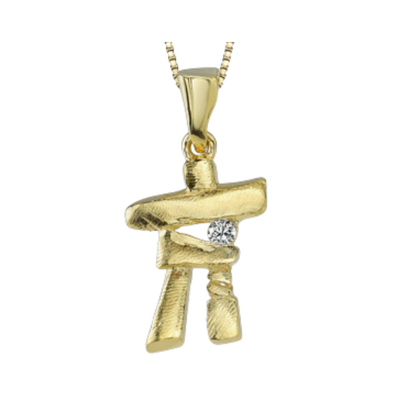 10k Yellow Gold Canadian Diamond Inukshuk Pendant on Chain