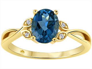 10K Yellow Gold Diamond & Blue Topaz Ring