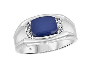 10K white gold .06ctw 10x8mm syn star sapphire wide ring