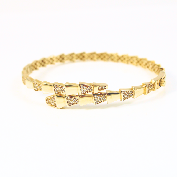 10K Yellow Gold Crossover Cubic Zirconia Bangle with hinge 9.5g