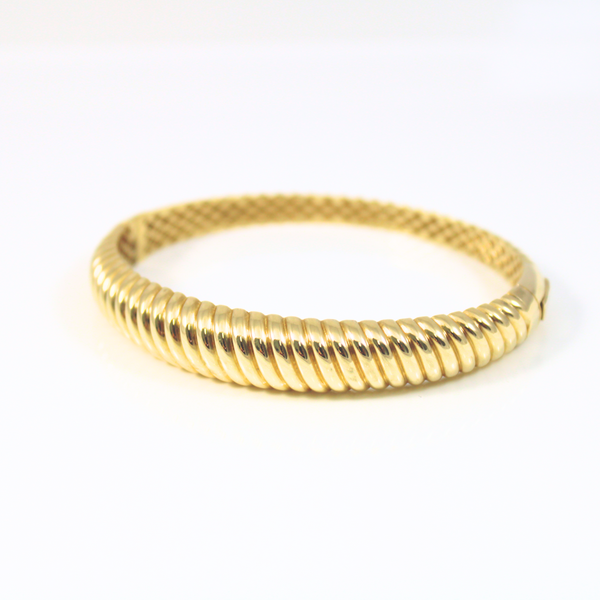 10K Yellow Gold Textured Bangle with hinge 10g