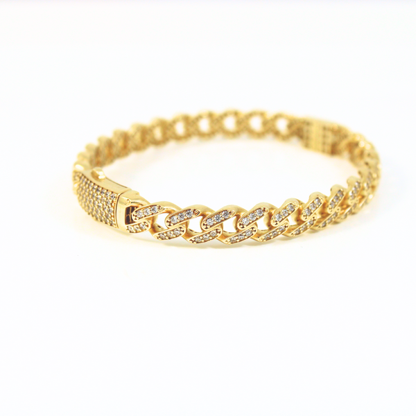 10K Yellow Gold Cubic Zirconia Curb style Bangle with hinge 12g