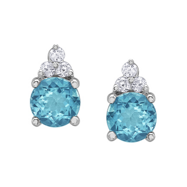 10K White Gold 4mm Blue Topaz & .048ctw Diamond Stud Earrings