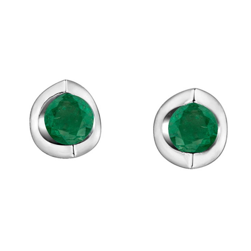 10K White Gold Mezza Luna 4mm Emerald Studs