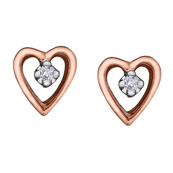 10K Rose Gold  0.02ctw Diamond Heart Earrings