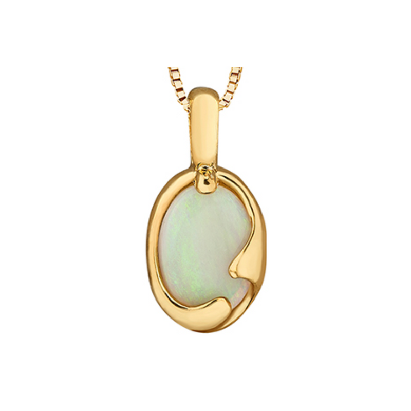 10K Yellow Gold Oval Opal Pendant with Chain