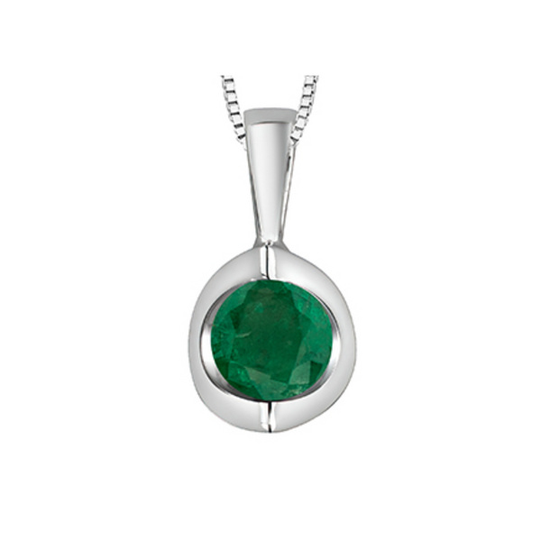 10K White Gold Mezza Luna Emerald Pendant on Chain