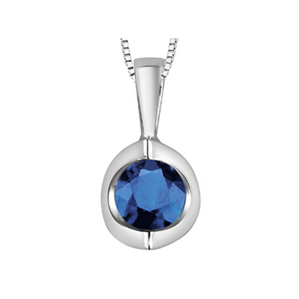 10K White Gold Sapphire Mezza Luna Pendant on Chain