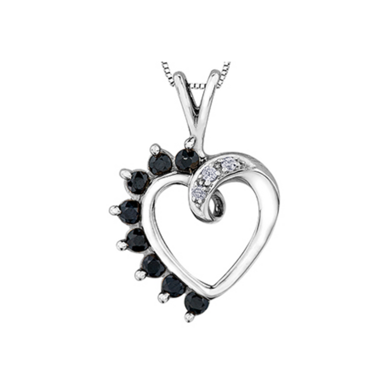 10K White Gold Sapphire & 0.03ctw Diamond Heart Pendant on Chain