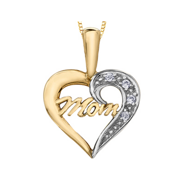 10K Yellow Gold .02ctw Diamond Heart MOM Pendant with Chain