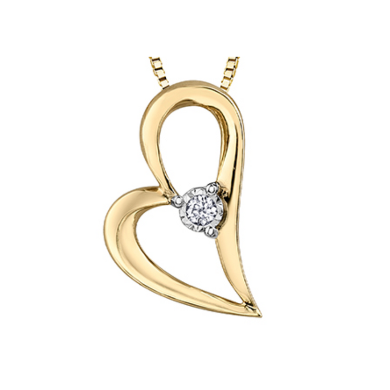 10K Yellow Gold .02ct Round Brilliant Diamond Heart Pendant on Chain