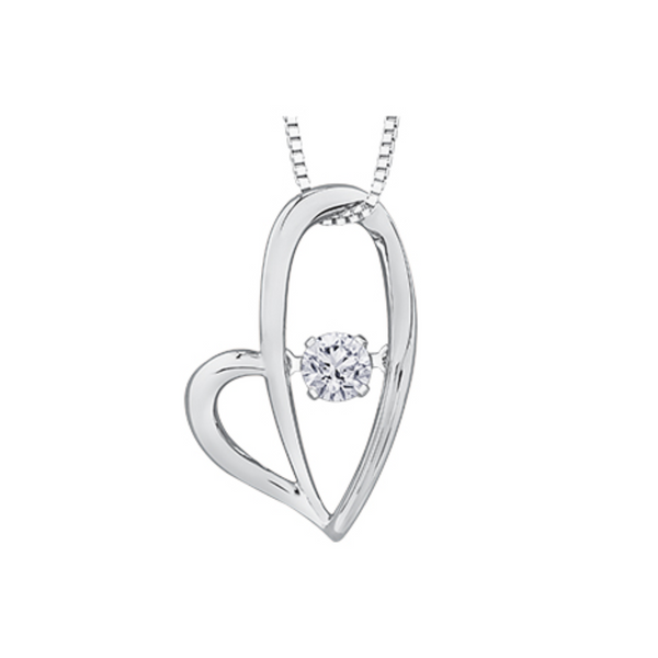 10K White Gold .02ct Round Brilliant Diamond "Pulse" Heart Pendant on Chain