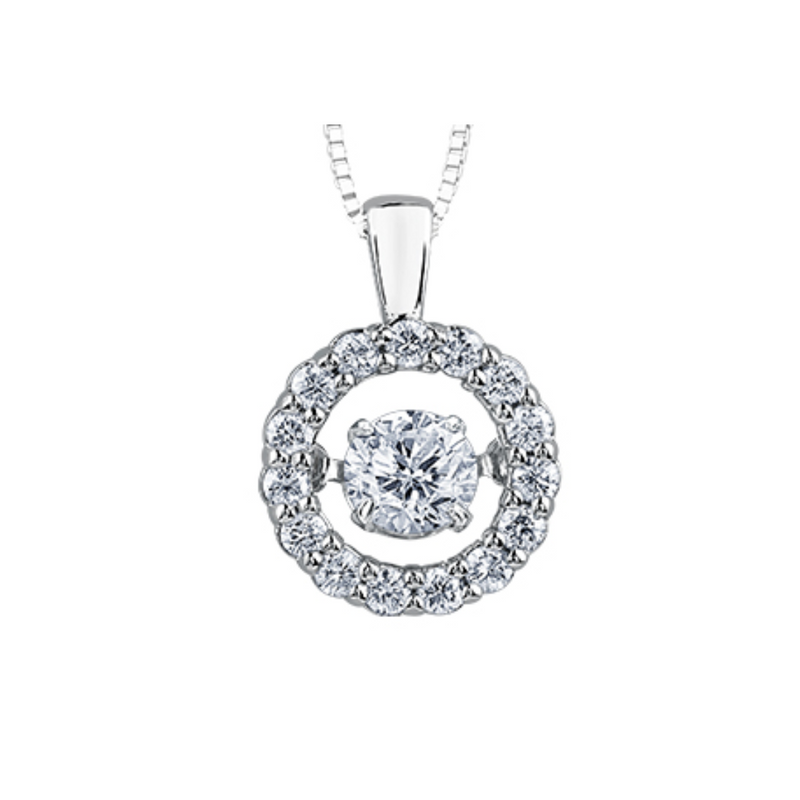 10K White Gold .35ctw Diamond Pulse Circle Pendant with Chain