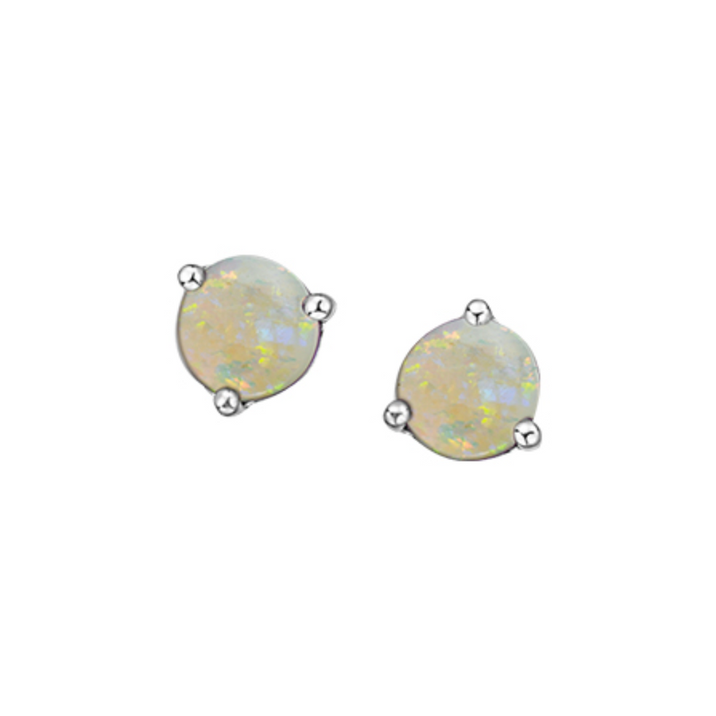 10K White Gold Opal Stud Earrings