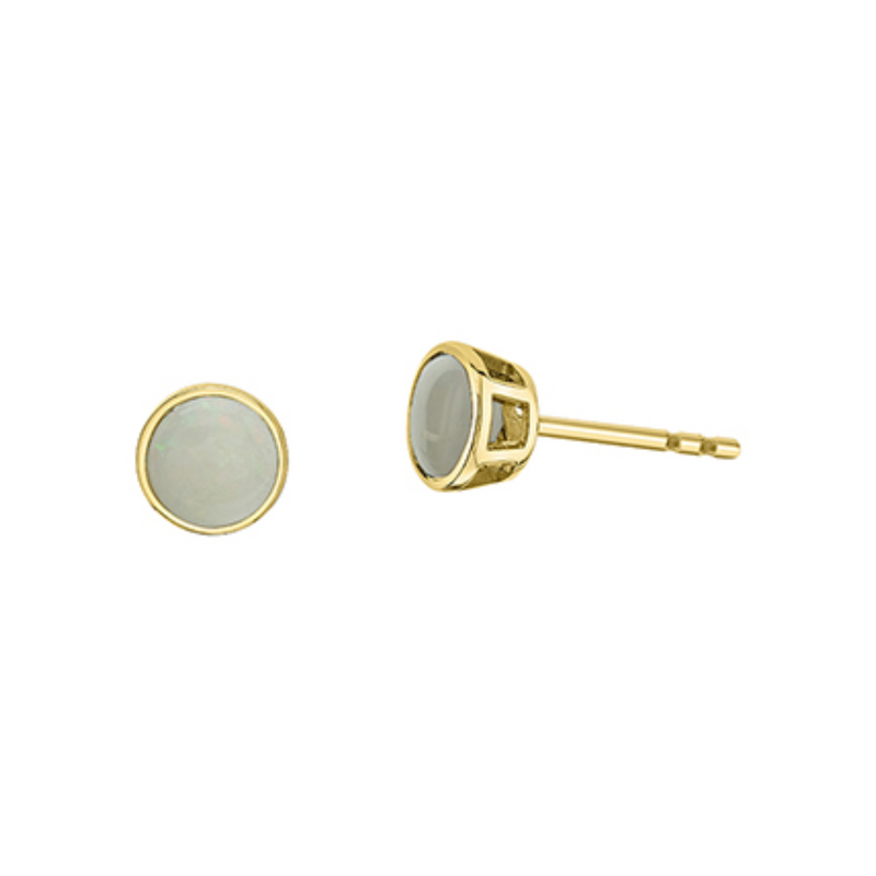 10K Yellow Gold 5mm Opal Bezel Set Studs