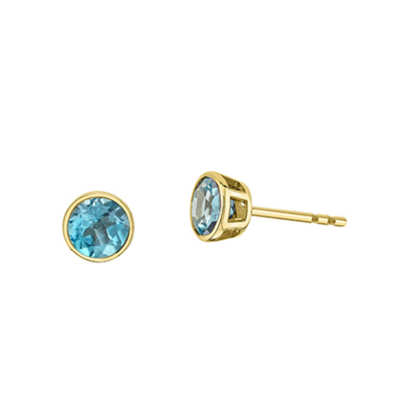 10K Yellow Gold 5mm Blue Topaz Bezel Set Studs