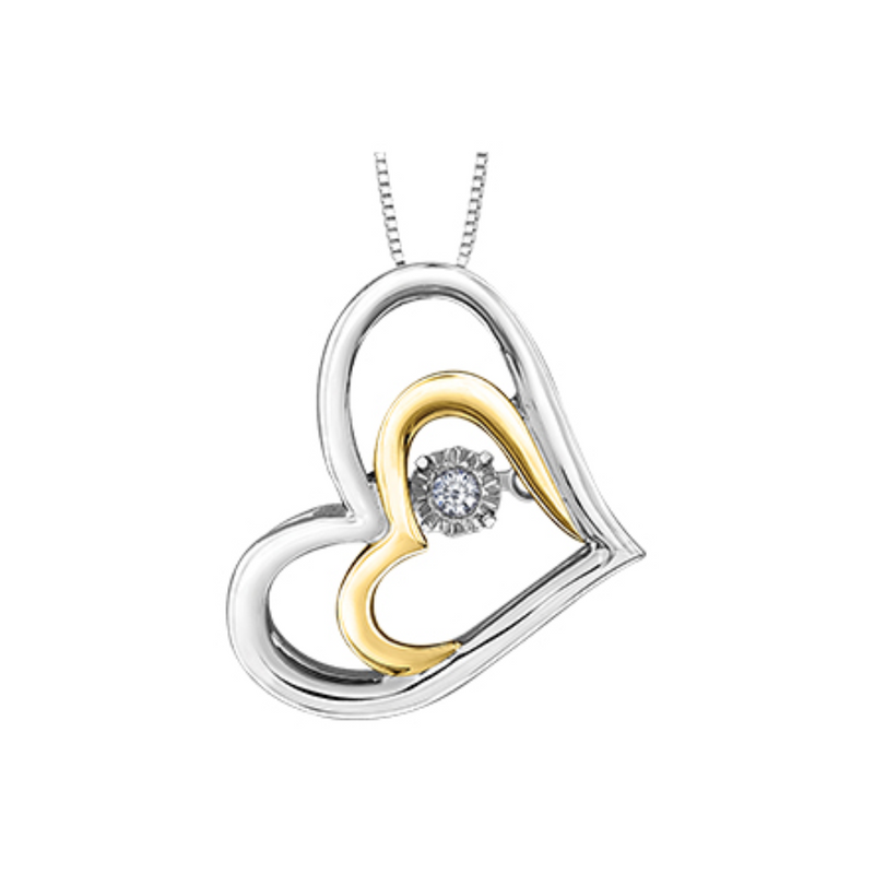 Sterling Silver and 10K Yellow Gold .02ct Diamond 'PULSE' Heart Pendant with Chain