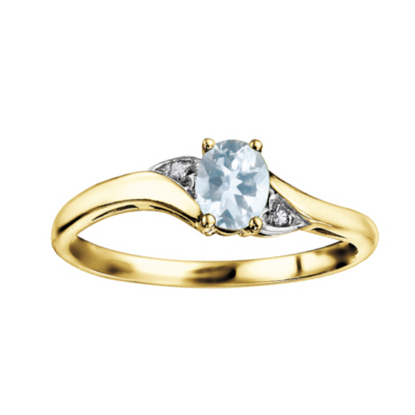 10K Yellow Gold .01ctw Diamond and 5x4mm Oval Aquamarine Ring