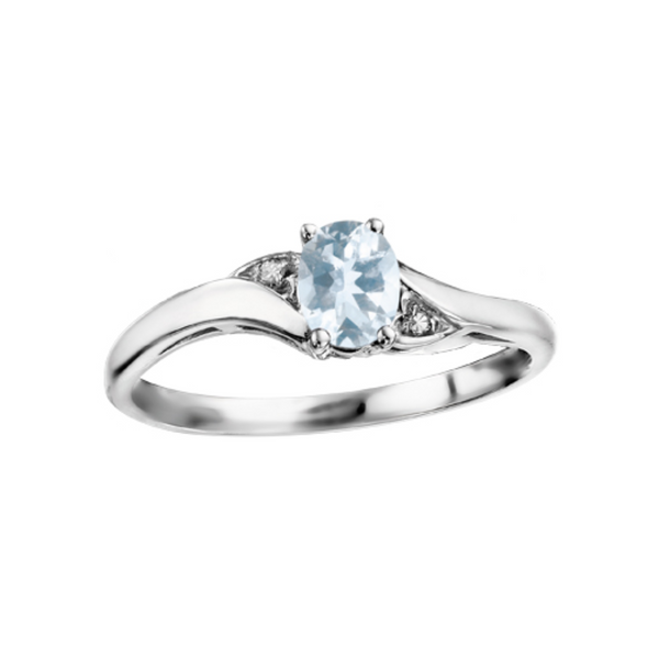 10K White Gold 5x4mm Oval Aquamarine .01ctw Diamond Ring