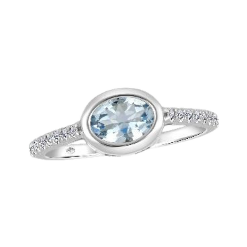 10K White Gold Bezel Set Aquamarine & .12ctw Diamond Ring