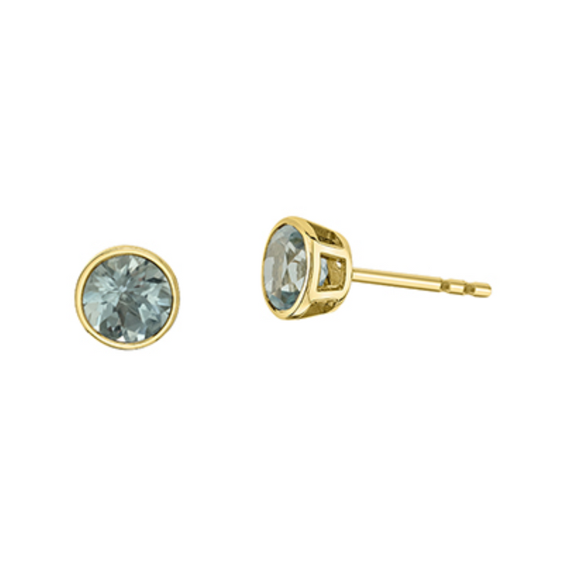 10K Yellow Gold 5mm Aquamarine Bezel Set Studs