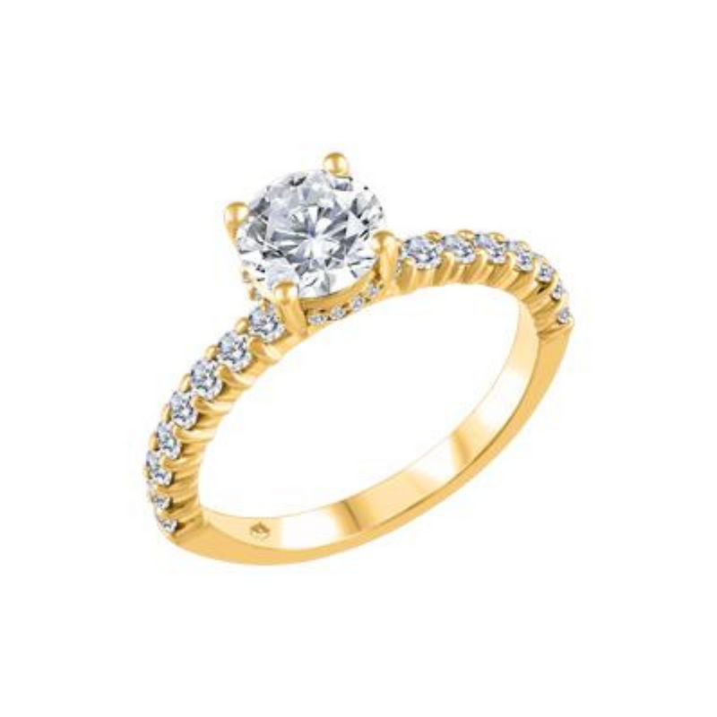 14K Yellow Gold .94ctw Round Brilliant Canadian Diamond Solitaire Ring with Side Diamonds