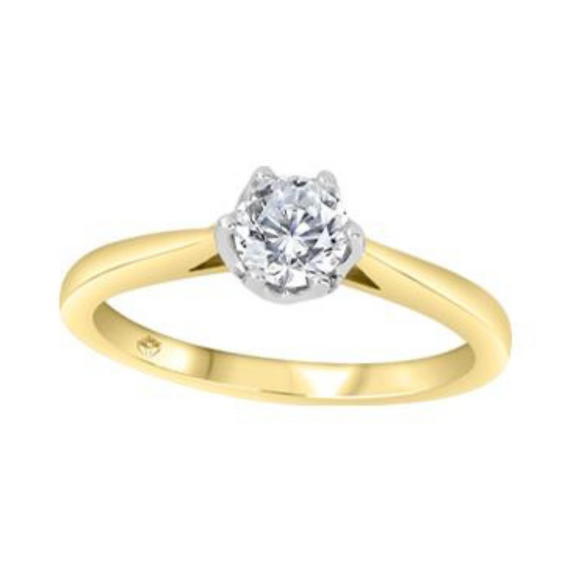 14K Yellow and White Gold .516ct Canadian Round Brilliant Diamond Six Claw Solitaire