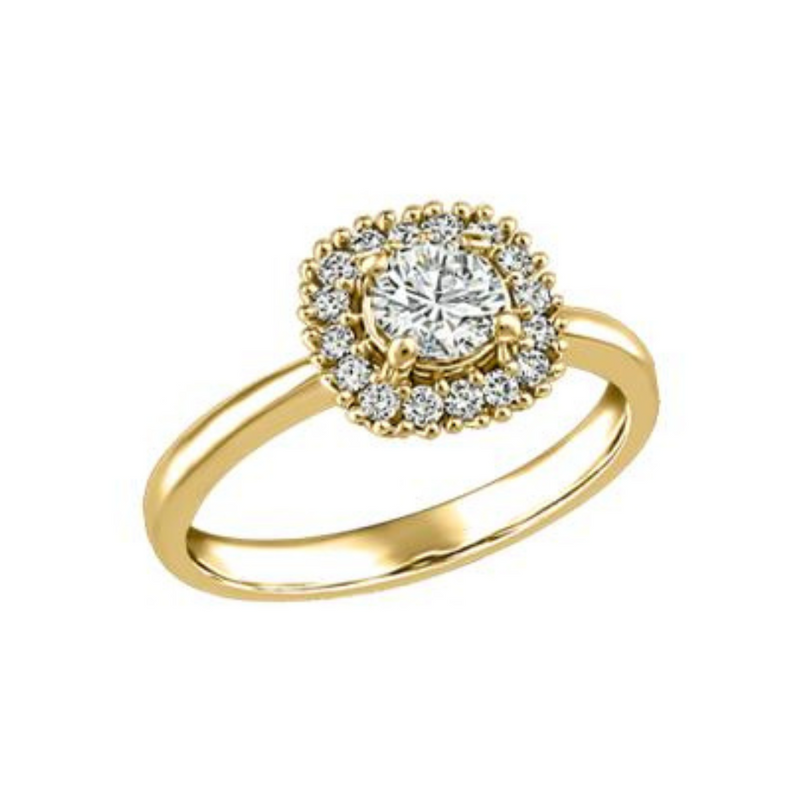 14K Yellow Gold .603ctw Round Brilliant Canadian Diamond Halo Ring