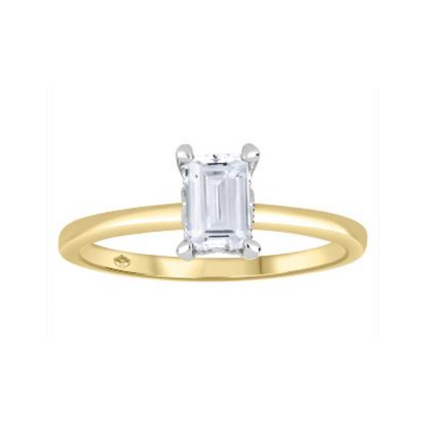 18K Yellow and White Gold .736ctw Canadian Emerald Cut Solitaire with Underhead Stones