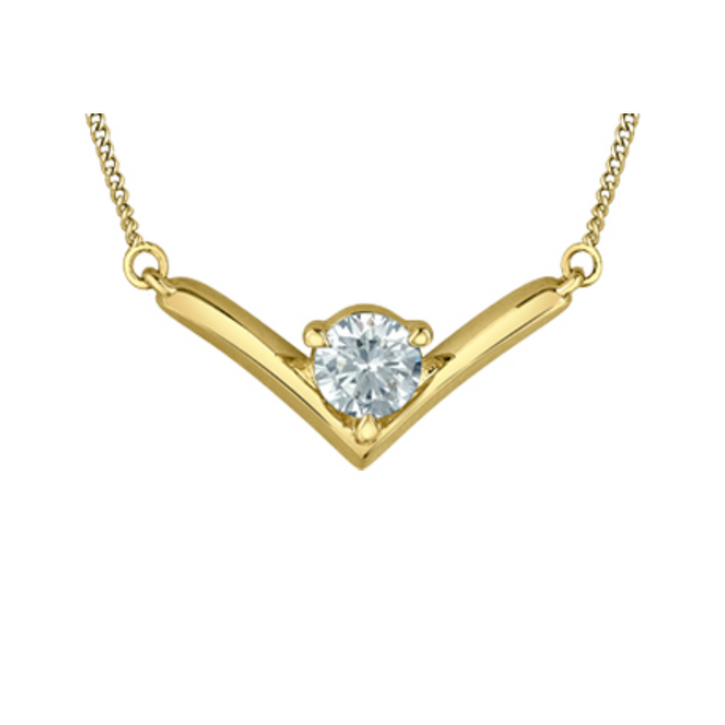 10K Yellow Gold .30ct Round Brilliant Lab Grown Diamond Chevron Pendant on Chain