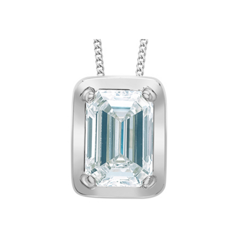 10K White Gold .50ct Emerald Cut Lab Grown Diamond Pendant on Chain