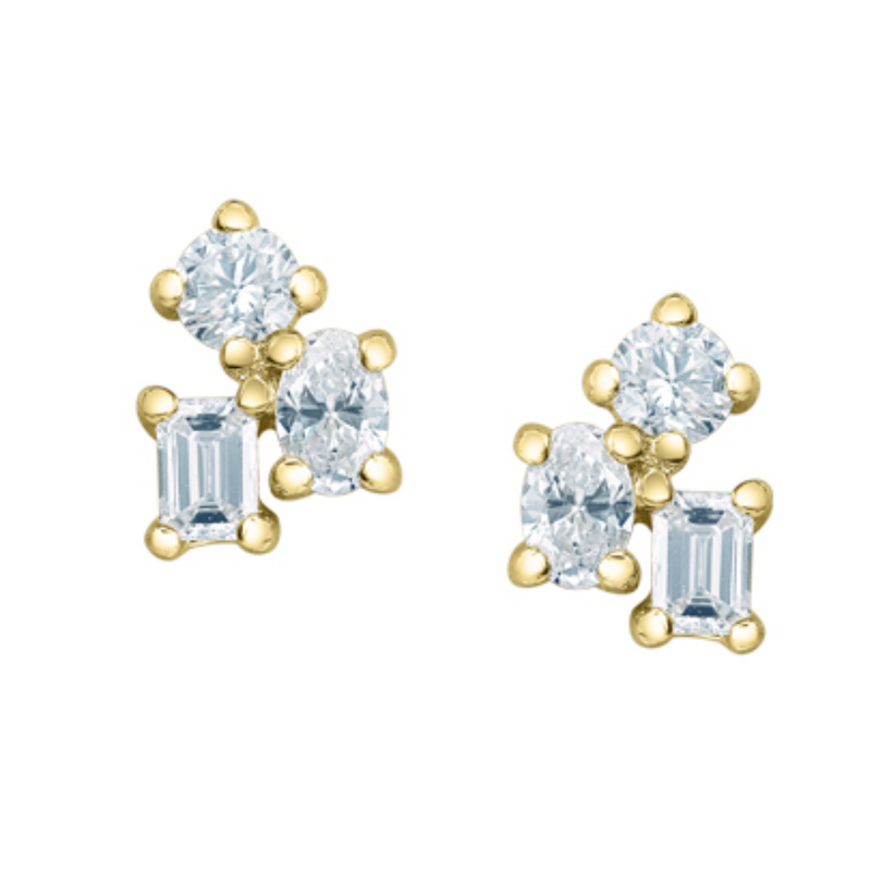 10K Yellow Gold .30ctw Lab Grown Diamond Mixed Shape Studs