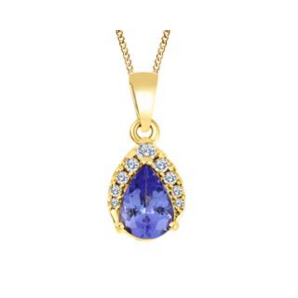 10K Yellow Gold Pear-shaped Tanzanite & .075ctw Canadian Diamond Pendant with Chain