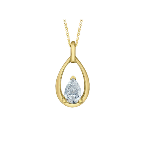 10K Yellow Gold .30ct Pear shaped Lab Grown Diamond Open Pear Pendant on Chain