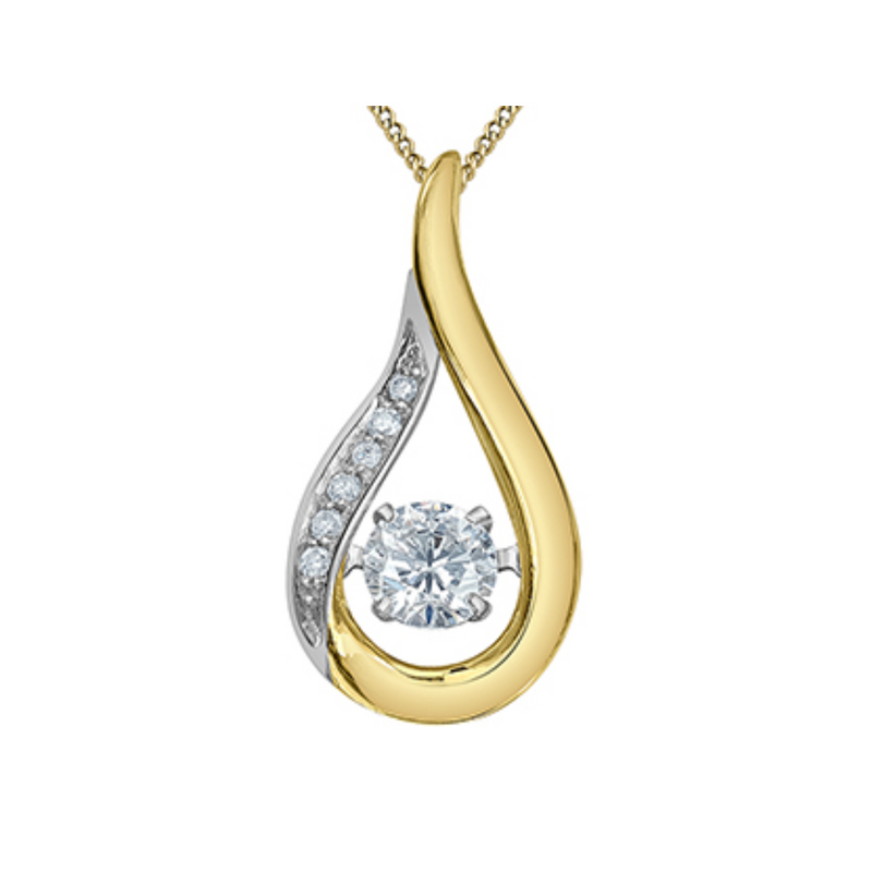 10K Yellow and White Gold .333ctw Round Brilliant Lab Grown Diamond Drop Moving Pendant on Chain