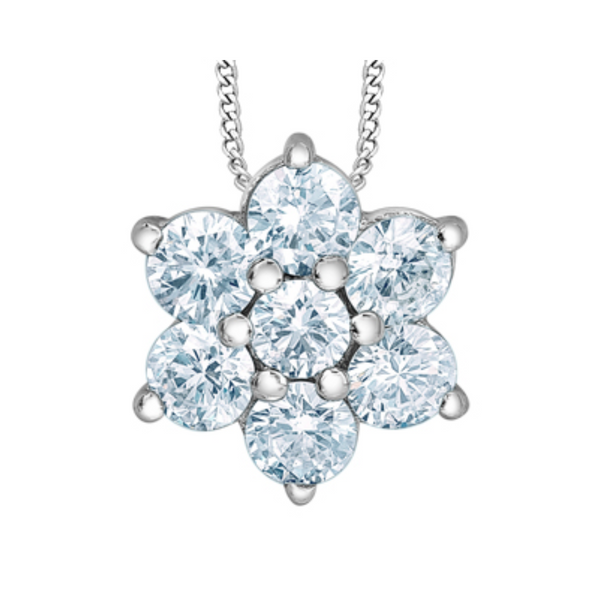 10K White Gold .756ctw Round Brilliant Lab Grown Diamond Cluster Flower Pendant on Chain