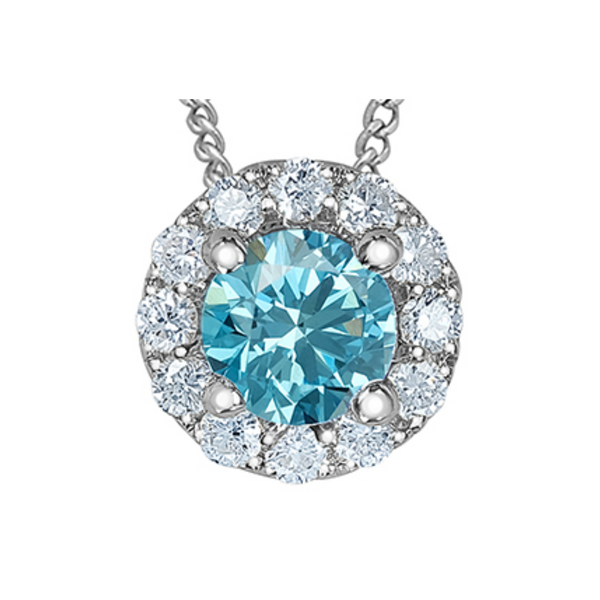 10K White Gold .33ctw Round Brilliant Blue & White Lab Grown Diamond Halo Pendant on Chain