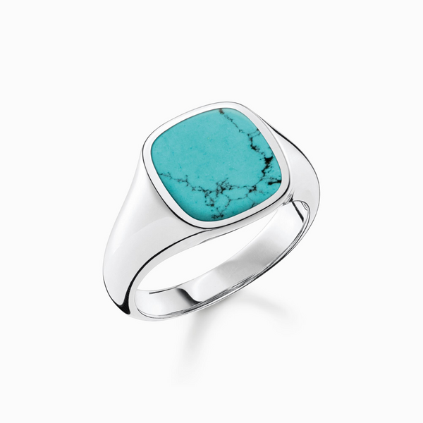 Thomas Sabo Sterling Silver Plain Signet Turquoise Ring