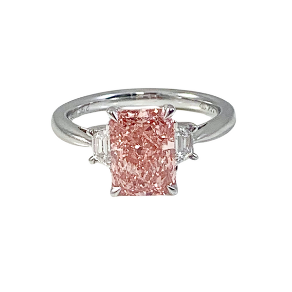 14K White Gold 2.96ct Emerald Cut Fancy Pink & Trapezoid Baguette Lab Grown Diamond Ring