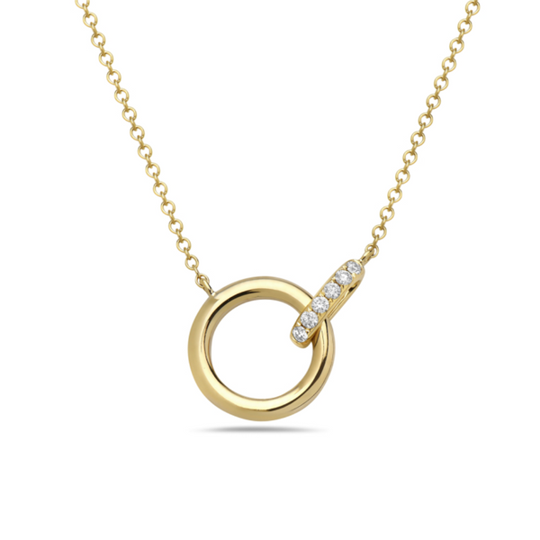 14K Yellow Gold .07ctw Diamond Interlocking Circle Necklace